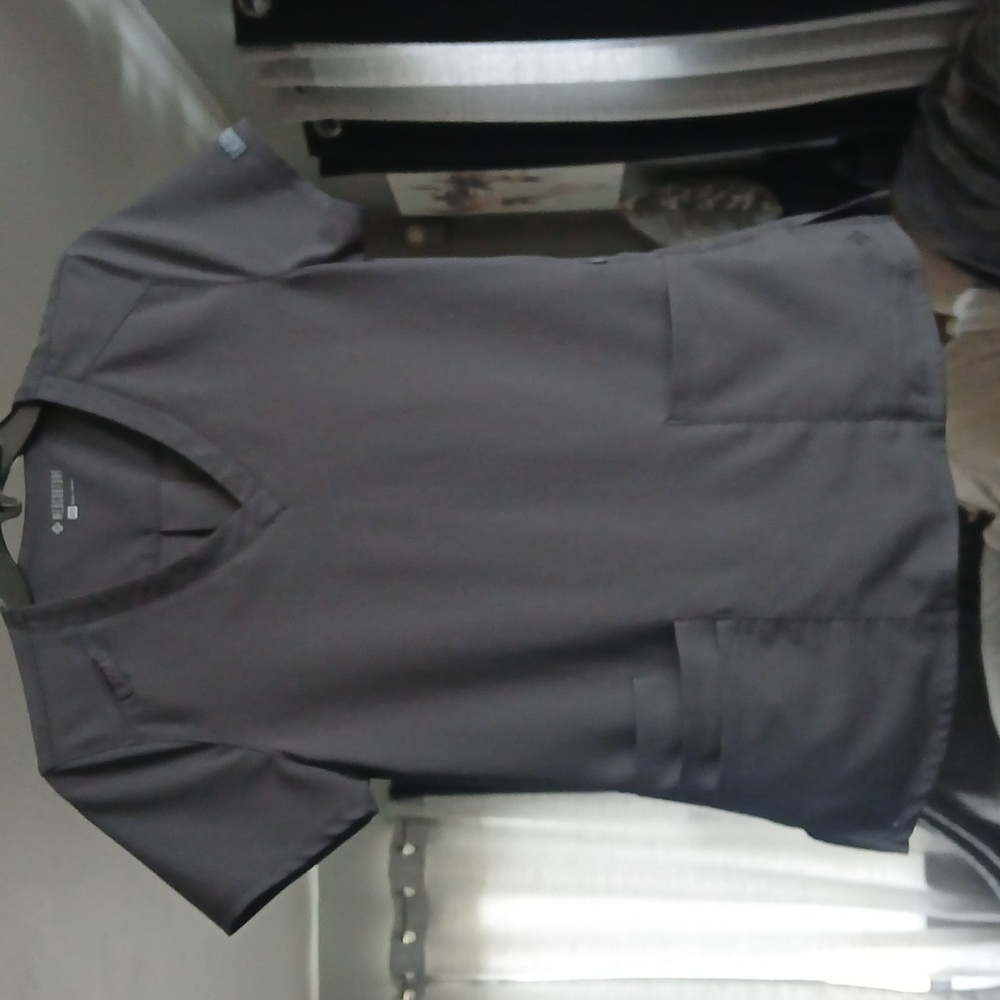 Med Couture Charcoal Short Sleeve V-Neck Top